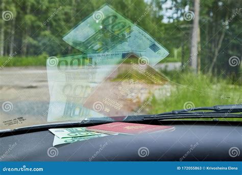 Euro Banknotes and Red Passport on the Dashboard and Their Reflection ...