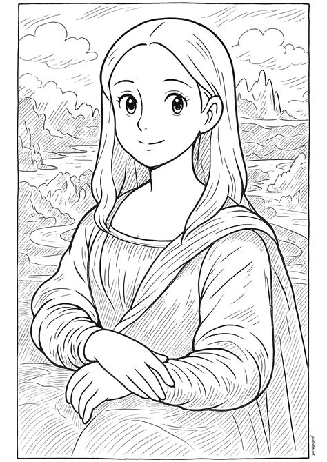 Mona Lisa Style Studio Ghibli - Leonardo da Vinci Coloring Pages