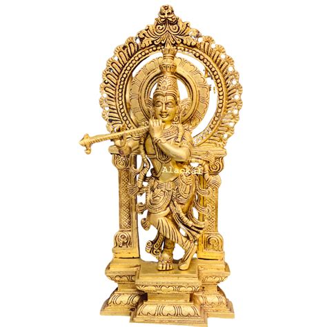 BRASS KRISHNA VIGRAHAM WITH PRABHAVALI | SHREE KRISHNA IDOL – Alackal ...