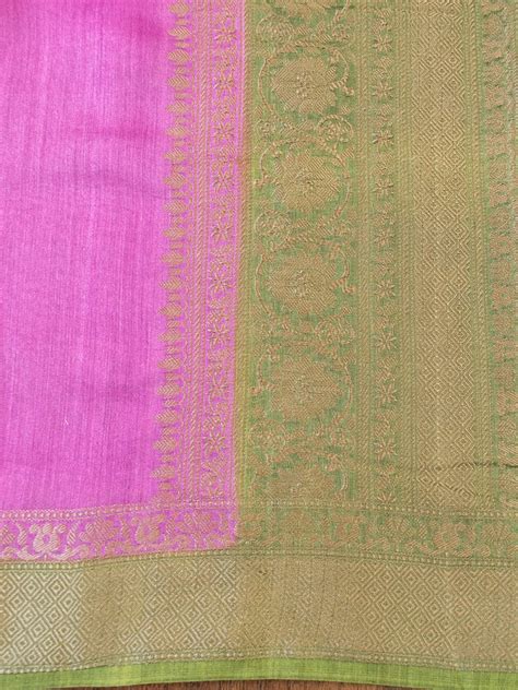 Banarasi Handwoven Pure Muga Silk Saree With Antique Resham Border-Pin ...