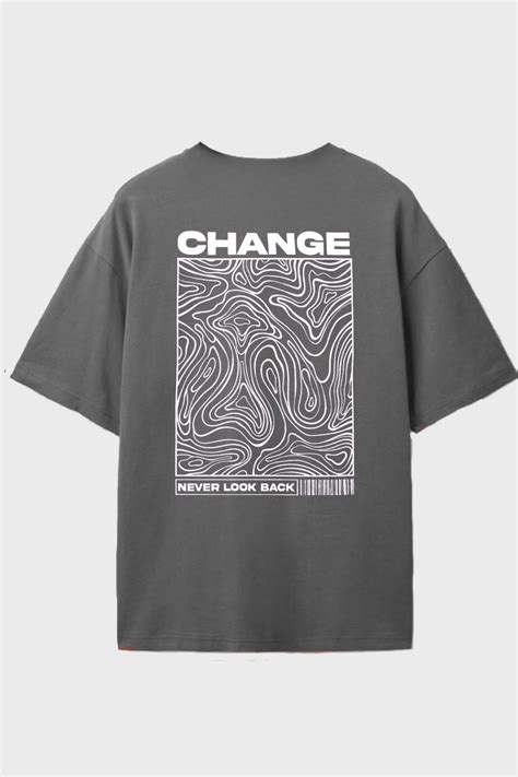 Shop Change, Never Look Back Printed Grey Oversized T-Shirt Online - Botnia