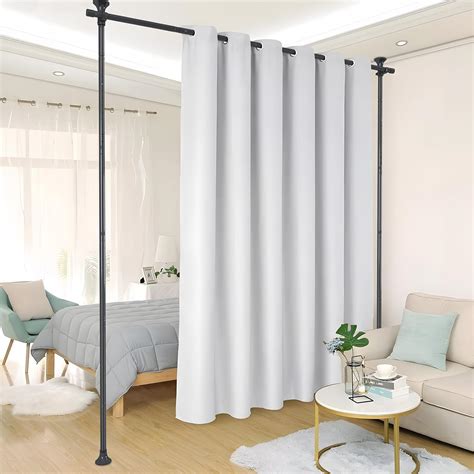 Room Divider, Tension Drilling Free Curtain Rods Freestanding Room Wall ...
