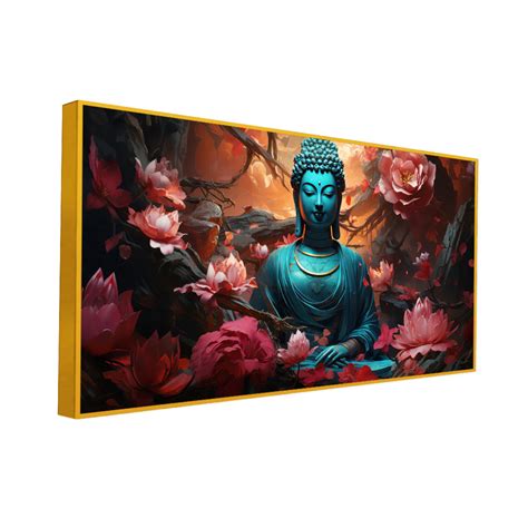 Eurotex Meditating Buddha With Lotus Flower, Canvas Printed, Paintings