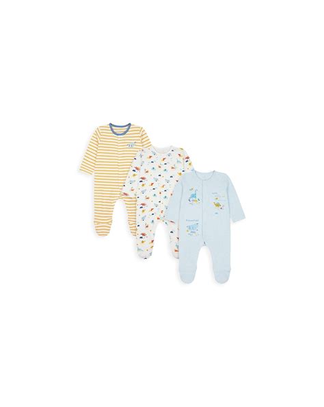 Buy Boys Full Sleeves Sleepsuit Striped And Dino Print - Pack Of 3 ...