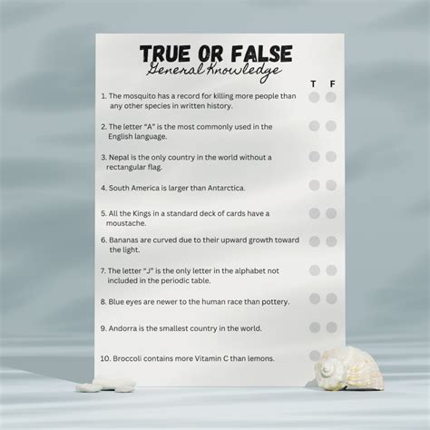 True or False Quiz Printable | Family Quiz | Friends Quiz | General ...