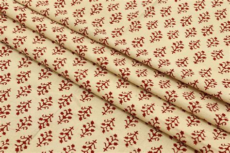 Beige and Red Handmade Block Print Cotton Fabric by the Yard | Eco-Fri ...