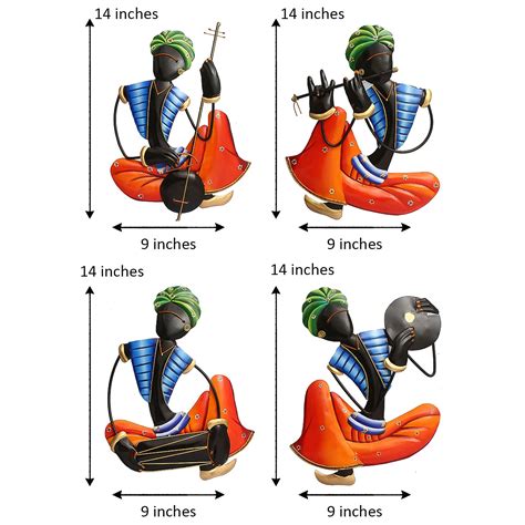 Set Of 4 Tribal Man Playing Different Musical Instruments Wall Hanging ...