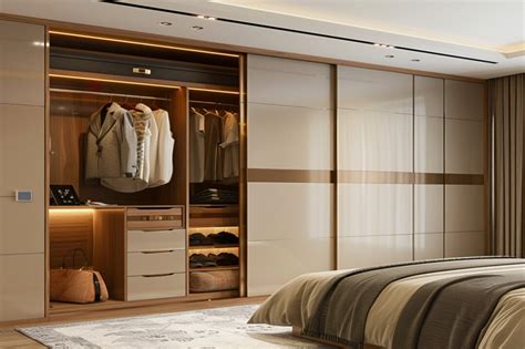 Contemporary 2-Door Champagne Sliding Door Wardrobe Design With Open ...