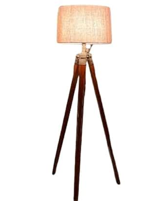 Women Wooden Handcraft Tripod Floor Lamp | Antique Designed Jute Fabric ...