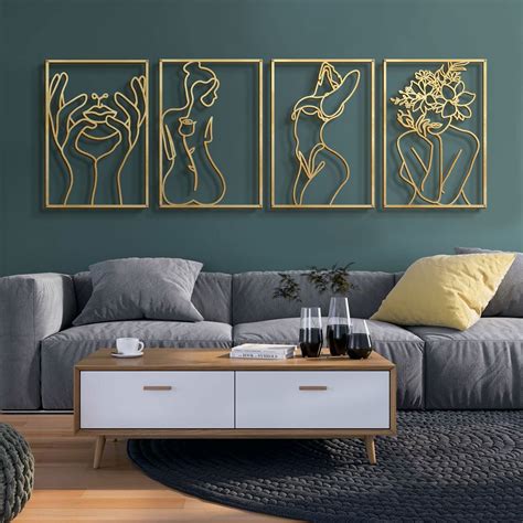 Glamativity 4 Pack Gold Wall Art Decor, Minimalist Single Line Real ...