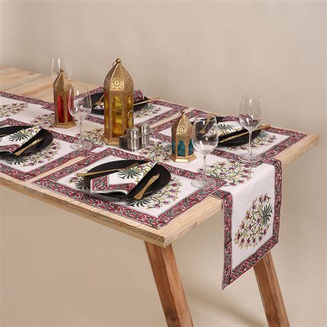 Buy Hand Block Floral Printed Cotton Center Table Runner Online