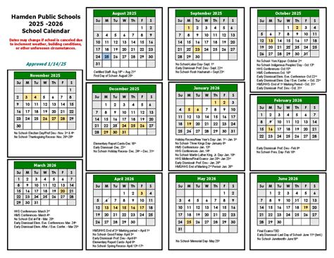 Hamden Public Schools Calendar 2025-2026 (Connecticut)