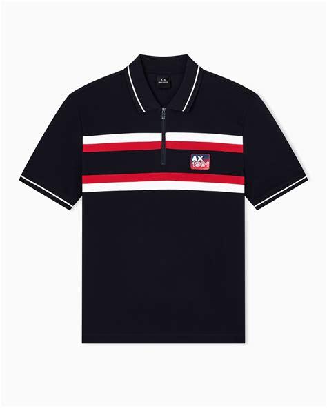 Regular fit polo shirt with zip and contrasting bands | Armani Exchange