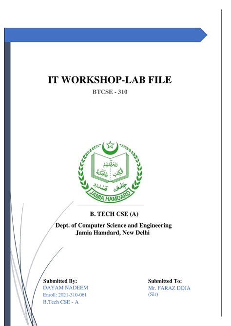 IT Workshop LAB FILE - Dayam Nadeem (061) - IT WORKSHOP-LAB FILE BTCSE ...