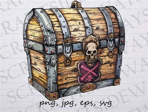 A Clipart Image Of A Wooden Treasure Chest With Metal Bands And A Skull ...