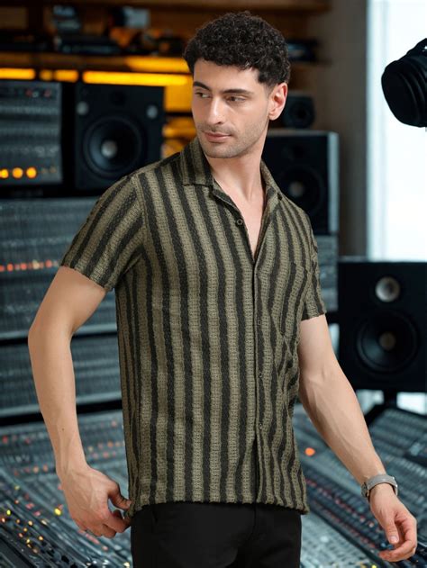 Buy Green Cotton Knitted Men's Casual Half Sleeve Shirt