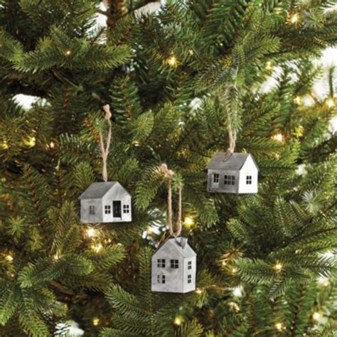 Metal House Christmas Ornaments Handmade Silver Color Set of 3
