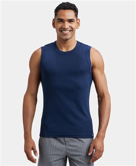Buy Super Combed Cotton Rib Solid Round Neck Muscle Vest - Navy 9930 ...