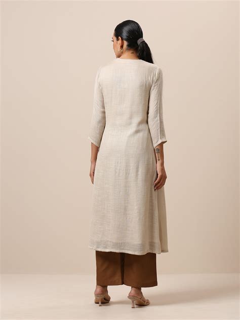Linen Beige Textured Slit Kurta Pant Set – trueBrowns