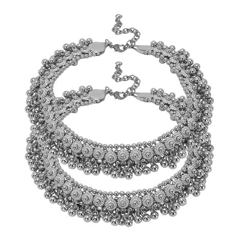 Just In Jewellery Traditional Oxidized Silver Antique Ghungroo Sleek ...