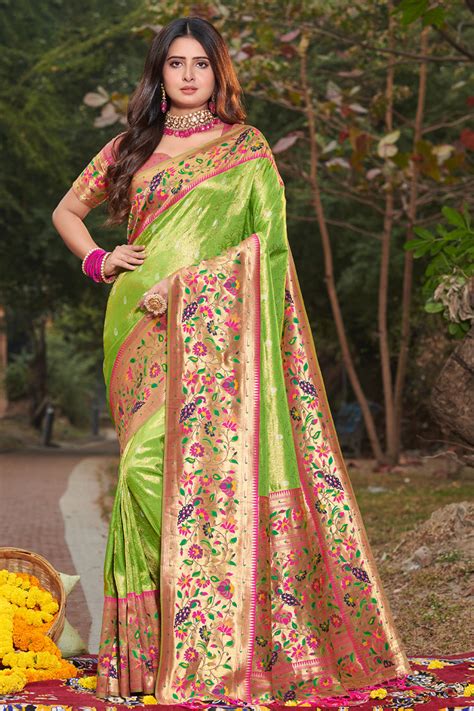 Buy Lime Green Paithani Saree 80725 Online | Karagiri