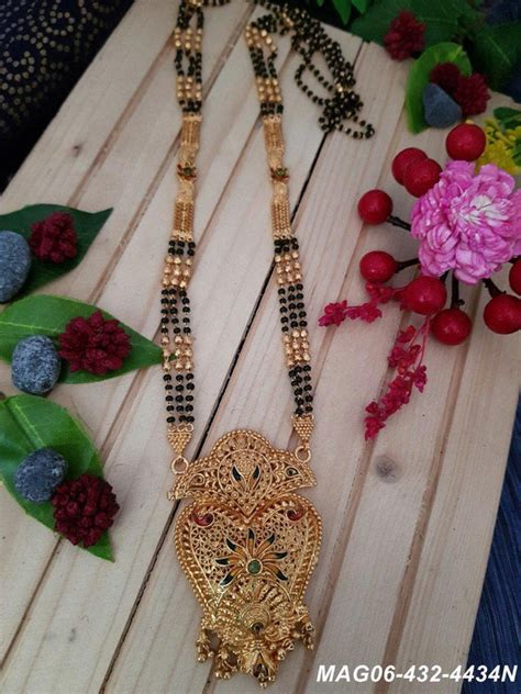 Microgold plated Black bead Managalsutram Mangalya chain 30 inches ...