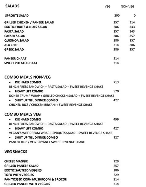 Menu at Muscle's Diet, New Delhi