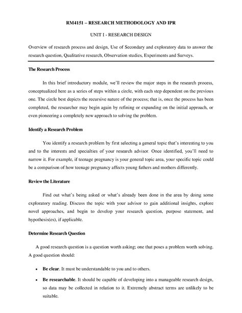RM4151 - Research Methodology Unit I: Comprehensive Study Notes - Studocu