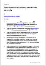 Employee security bond: Certificates as surety
