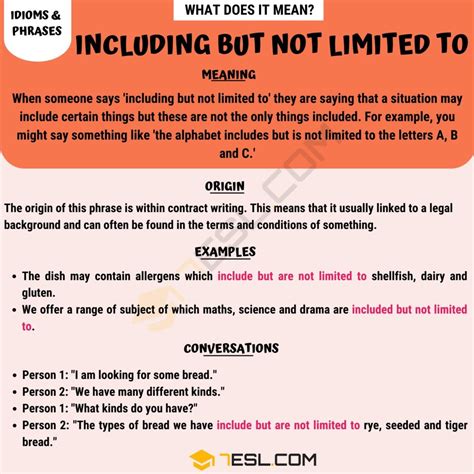 "Including But Not Limited To" Meaning with Interesting Examples • 7ESL