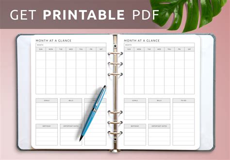 Month at a Glance PDF Template for Simple Monthly Planning