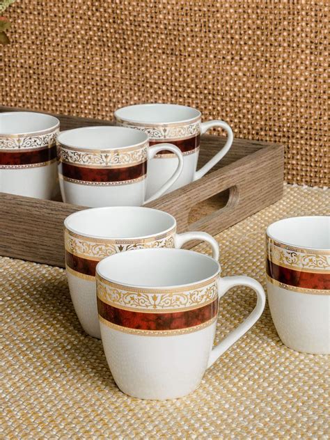 Buy SONAKI Bone China Tea Cups/Coffee Mugs with Real Gold Design Print ...