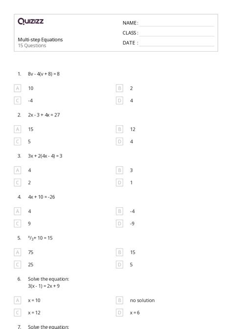 Image result for Multiple Step Equations Worksheet