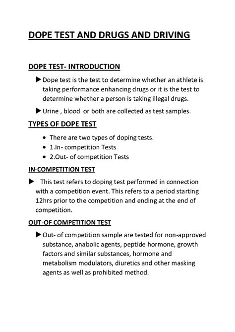 DOPE TESTING AND DRUG INFLUENCE ON DRIVING: A CASE STUDY - Studocu
