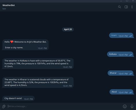 Weather Bot Telegram in Python 的图像结果