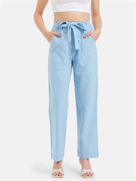 Linen Blend Trousers With Tie-Up And Turn-Up Detail | Shop Women's ...