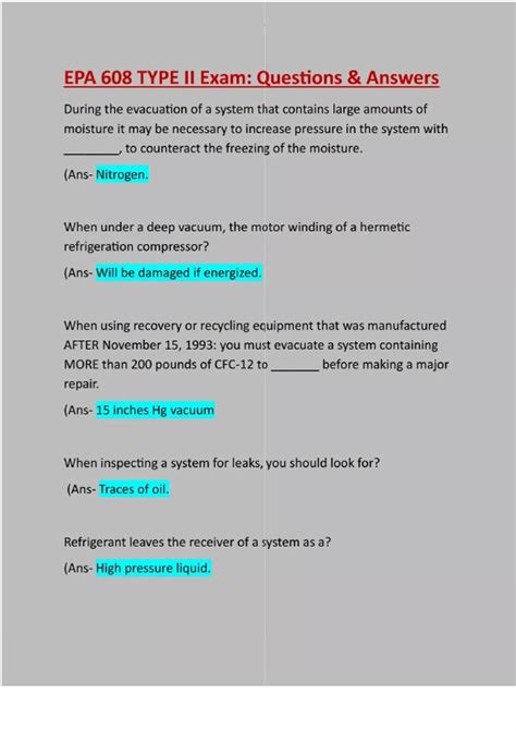 EPA 608 TYPE 2)EPA 608 TYPE II Exam: Questions & Answers: Latest ...