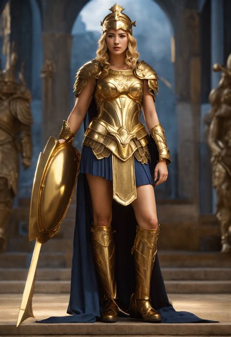 Lexica - Full body vivacious Greek goddess Athena with blonde hair ...