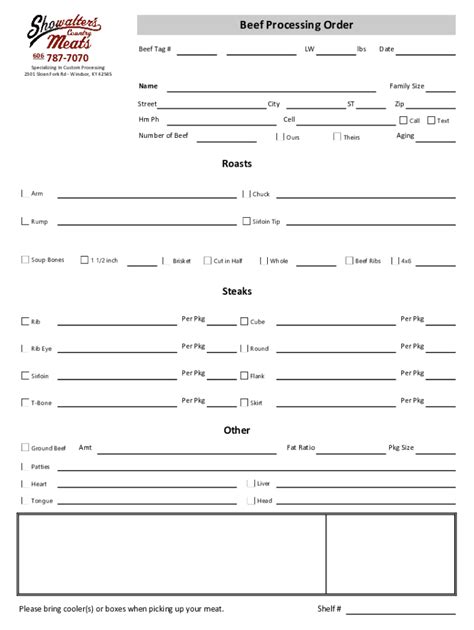 Image result for Beef Processing Order Form