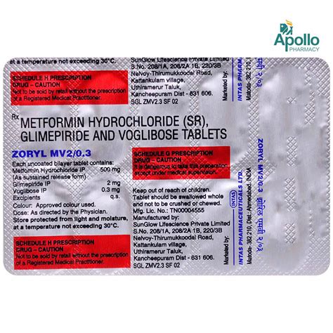 Zoryl MV 2/0.3 Tablet | Uses, Side Effects, Price | Apollo Pharmacy