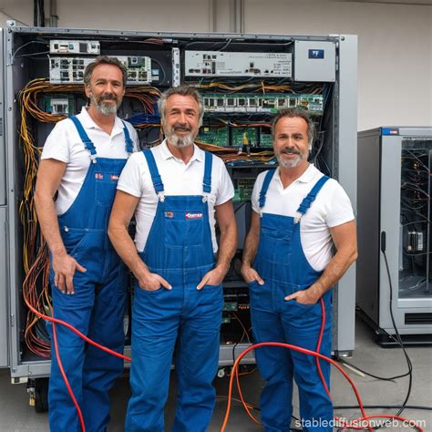 Spanish Technicians Repairing Internet Cables | Stable Diffusion Online