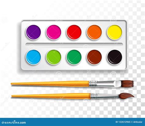 Design Set of Bright Watercolor Paints in Box with Paint Brush on ...