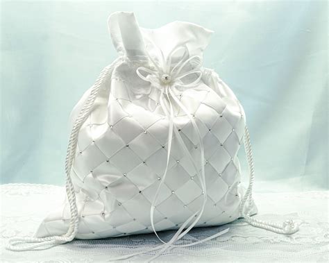 Ivory Satin Rhinestone Brides Money Bag, Satin Wedding Money Dance Bag ...