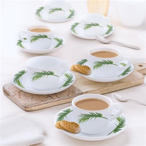 Larah by BOROSIL Crescent Opalware Cup and Saucer Set of 12 pcs | Tea ...