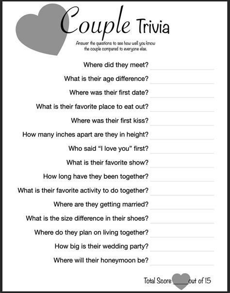 Bridal Shower Game Couple Trivia Digital Download/printable - Etsy ...