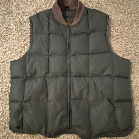 100% goose down Vintage Eddie Bauer Vest, Dark Green - Depop