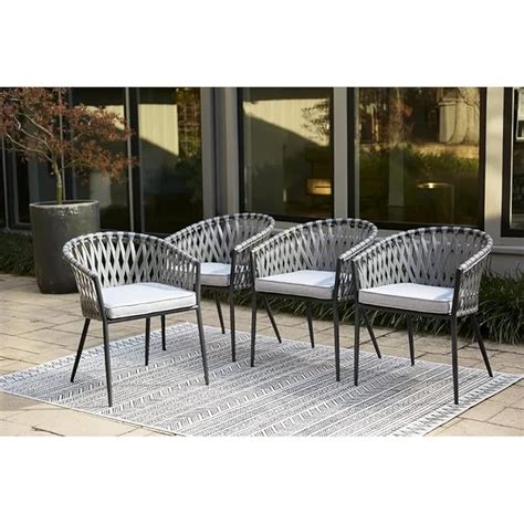 DEVOKO Rope Patio Chairs Set of 4 with Cushions for Living Room Home ...