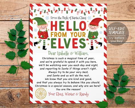 Hello Letter from Elves Editable Template, Elf Arrival Note, First Tim ...