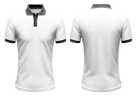 White polo t-shirt mockup design with black collar, front and back view ...