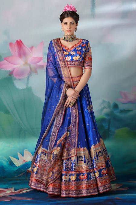 Buy Blue Blouse Lycra, Dupatta Kota Silk, Lehenga Dupion Leela Printed ...